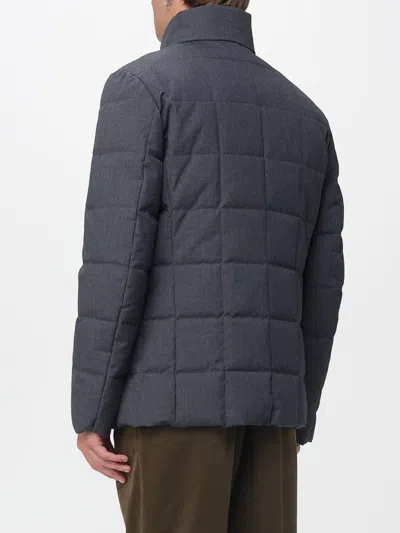 Fay Double Front Short Down Jacket In Wool In Blue