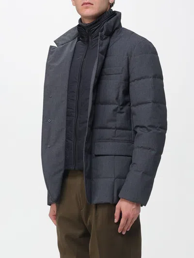 Fay Double Front Short Down Jacket In Wool In Blue
