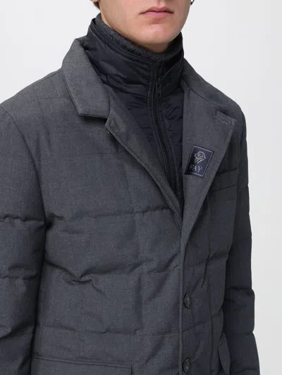 Fay Double Front Short Down Jacket In Wool In Blue
