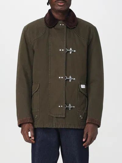Fay 4-hook Jacket In Brown With Ribbed Collar In Green