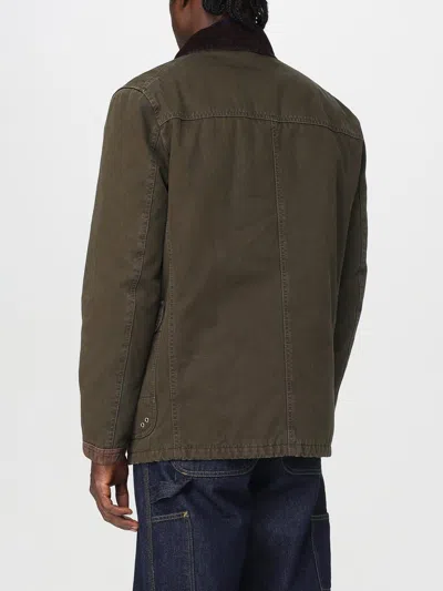 Fay 4-hook Jacket In Brown With Ribbed Collar In Green
