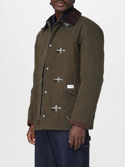 Fay 4-hook Jacket In Brown With Ribbed Collar In Green