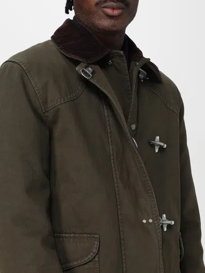 Fay 4-hook Jacket In Brown With Ribbed Collar In Green