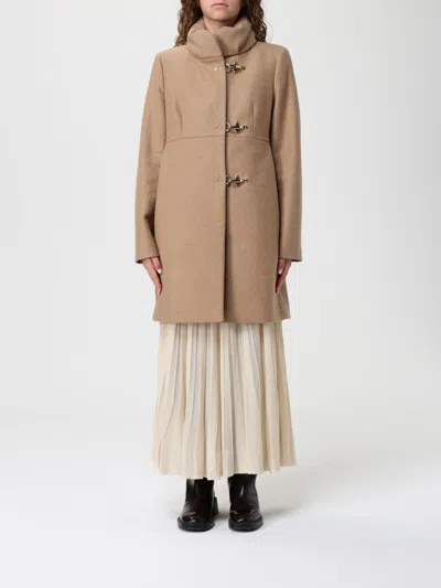 Fay Camel Melange Coat With High Collar In Brown