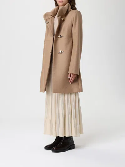 Fay Camel Melange Coat With High Collar In Brown