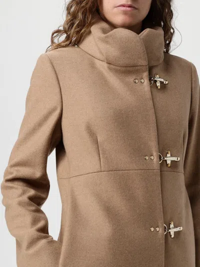 Fay Camel Melange Coat With High Collar In Brown
