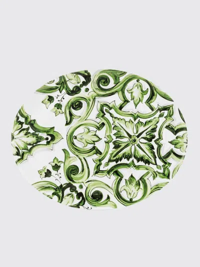 Dolce & Gabbana Blue Mediterraneo Fiore Medium Oval Serving Plate In Green