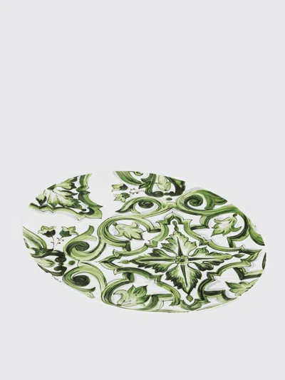 Dolce & Gabbana Blue Mediterraneo Fiore Medium Oval Serving Plate In Green