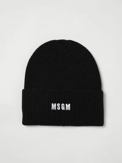 Msgm Logo-embroidered Ribbed-knit Beanie In Black