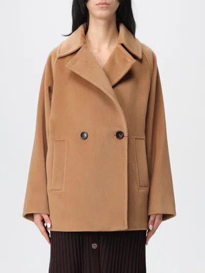Max Mara Double-breasted Wool Peacoat In Brown