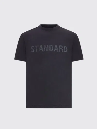 Balenciaga Men Black Crewneck T-shirt With Logo Print On The Front In Cotton Man In Blue