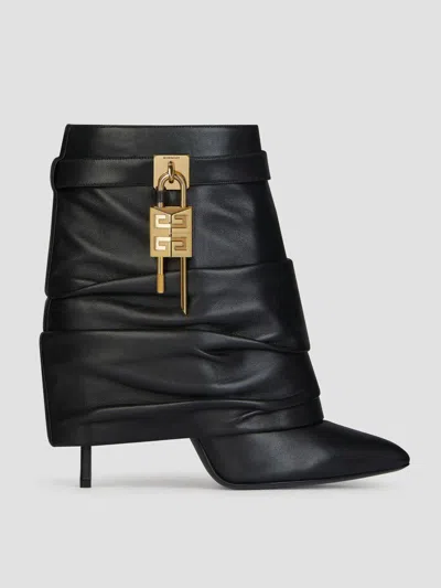 Givenchy Women Black Nappa Leather Shark Lock Stiletto Ankle Boots In Multi