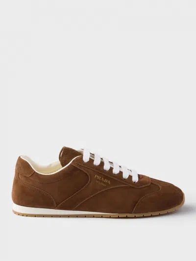 Prada Cocoa-coloured Sneakers In Suede Leather In Brown