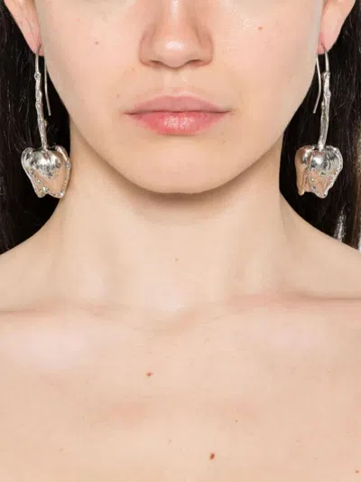 Marni Stylish Design Textured Drop Earrings In Silver