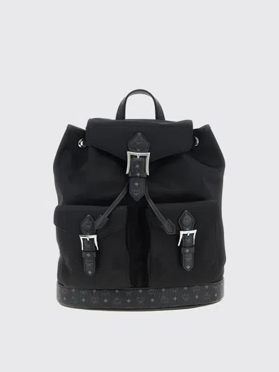 Mcm Small Aren Drawstring Backpack In Econyl And Leather In Black