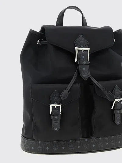 Mcm Small Aren Drawstring Backpack In Econyl And Leather In Black
