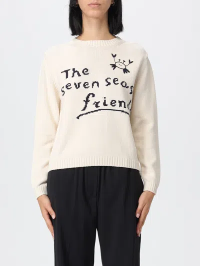 Weekend Max Mara Max Mara Weekend Ivory Cotton Blend Sweater With Collection Motif Inlaid On The Fro In Neutral