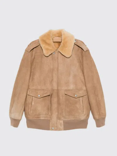 Prada Suede Bomber With Shearling Collar In Neutral