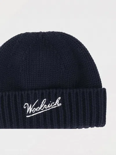 Woolrich Wool Beanie With Logo In Blue