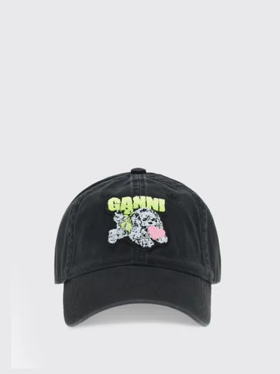 Ganni Women Puppy Organic Cotton Baseball Cap In Black