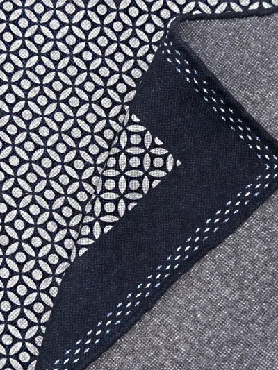 Brunello Cucinelli Bordered Geometric Pattern Scarf In Blue