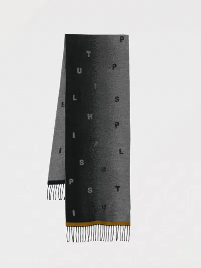 Paul Smith Logo Jacquard Fringed Scarf In Black
