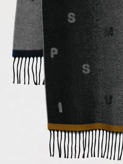 Paul Smith Logo Jacquard Fringed Scarf In Black