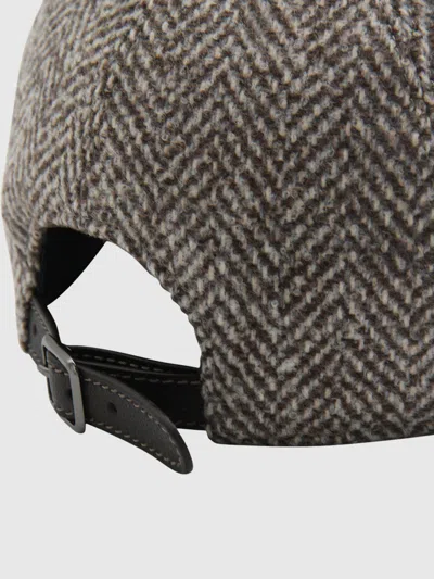 Brunello Cucinelli Bead-embellished Herringbone Wool-blend Tweed Cap In Gray
