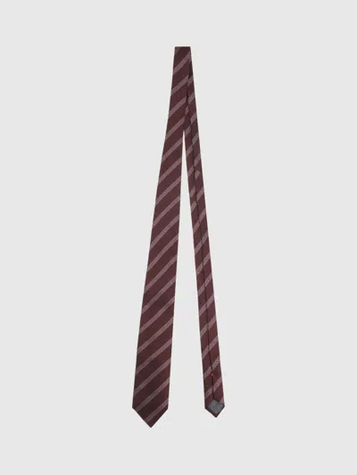 Brunello Cucinelli Striped Silk Tie In Purple
