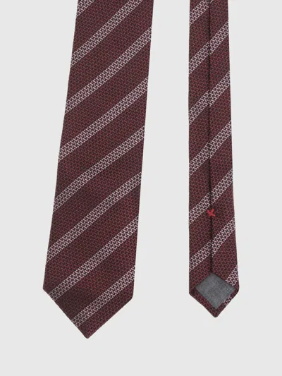 Brunello Cucinelli Striped Silk Tie In Purple