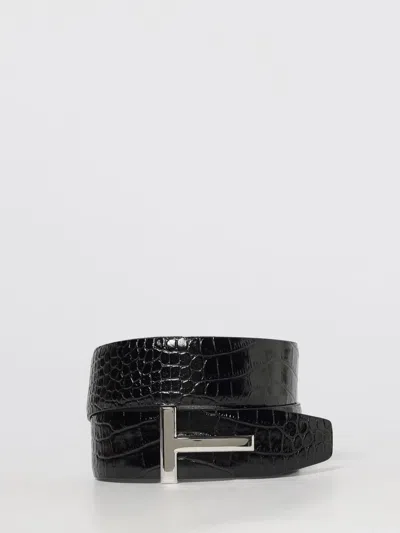 Tom Ford Reversible Crocodile Effect Belt With Metallic Buckle In Black