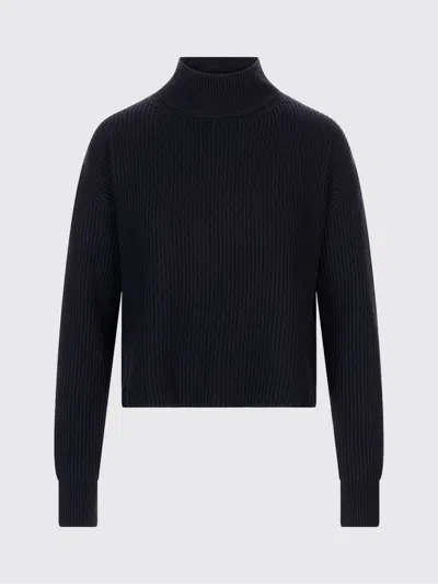 Max Mara Ribbed Funnel-neck Sweater In Blue