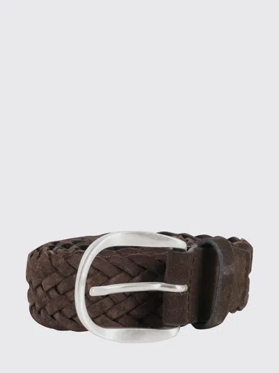 Orciani Woven Suede Belt With Silver Buckle In Brown