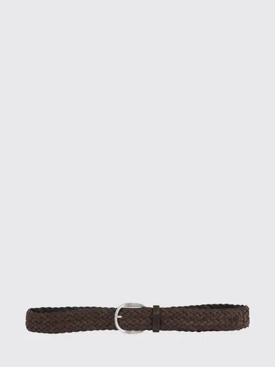 Orciani Woven Suede Belt With Silver Buckle In Brown