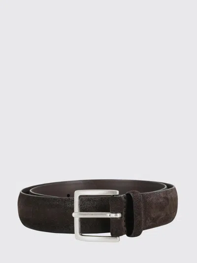 Orciani Cloudy Dark Suede Belt With Silver Buckle In Brown