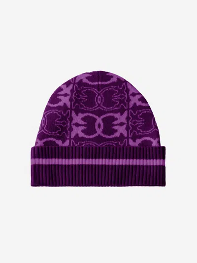 Pinko Patterned Ribbed Beanie In Purple