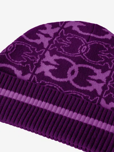 Pinko Patterned Ribbed Beanie In Purple