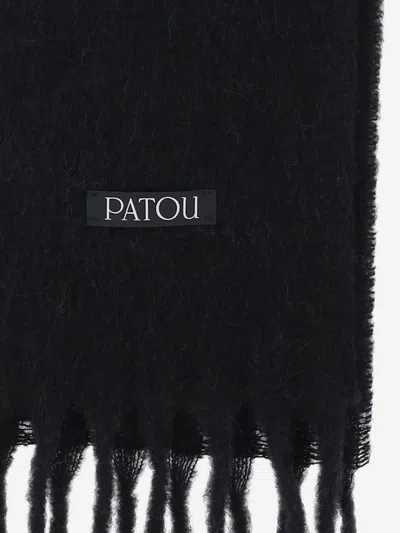 Patou Wool Blend Long Fringe Scarf In Black