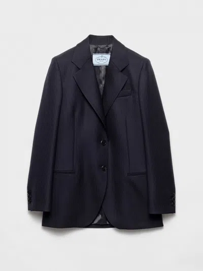 Prada Womens Blue Single-breasted Branded Wool Jacket In Blue