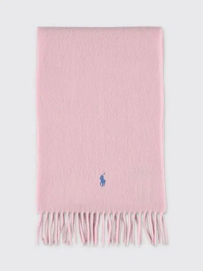 Polo Ralph Lauren Wool Scarf With Fringe Trim And Logo In Pink