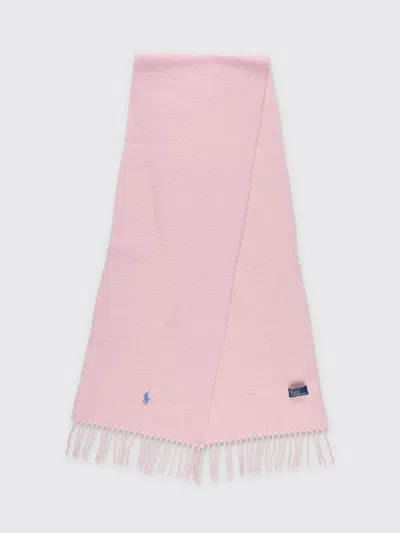 Polo Ralph Lauren Wool Scarf With Fringe Trim And Logo In Pink