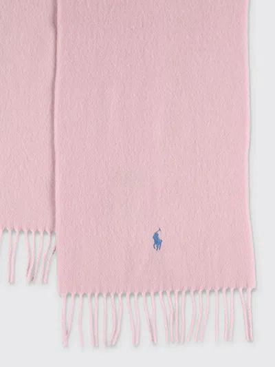 Polo Ralph Lauren Wool Scarf With Fringe Trim And Logo In Pink
