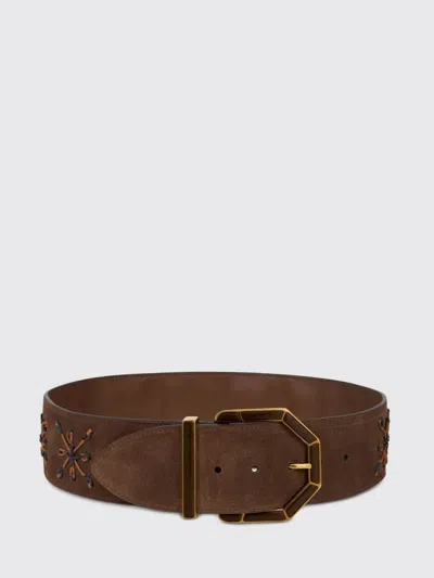 Etro Suede Embroidered Geometric Buckle Belt In Brown