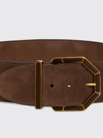 Etro Suede Embroidered Geometric Buckle Belt In Brown