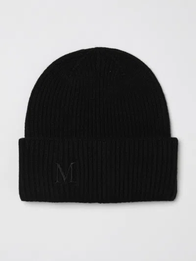 Max Mara Mmretina Ribbed-initial Beanie Hat In Black