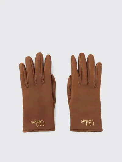 Chloé Iconic Logo Leather Gloves In Brown