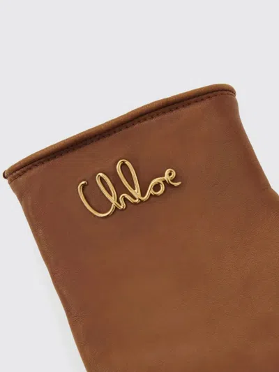 Chloé Iconic Logo Leather Gloves In Brown