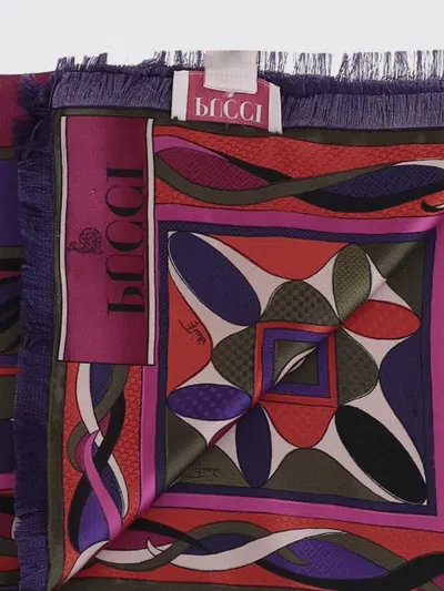 Pucci Geometric-print Frayed Scarf In Red