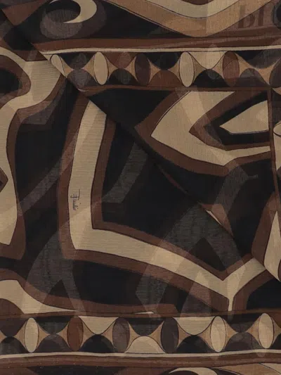 Pucci Emilio  Printed Silk Scarf In Brown