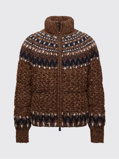 Moncler Indren Cable Knit High Collar Sweater In Brown